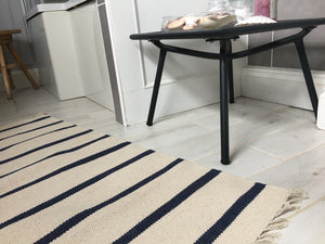 YSTAD Pure Cotton Rug Navy/Natural 5 sizes