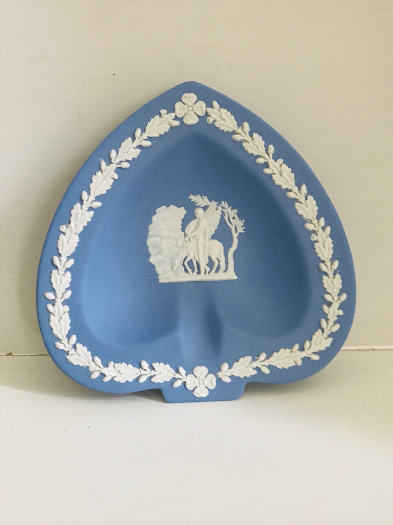 Vintage Wedgewood Blue Jasperware Heart Shaped Trinket Tray Excellent Condition