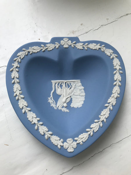 Vintage Wedgewood Blue Jasperware Heart Shaped Trinket Tray Excellent Condition