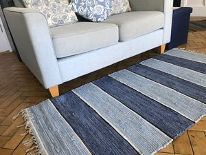 EBBA BLUE Swedish Design Cotton 'Trasmatta'  Rag Rug 5 sizes